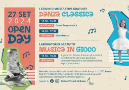 Venerdì 27 settembre open day dedicato ai corsi di danza classica per i bambini dai 3 ai 7 anni e alla musica in gioco per i bambini dai 3 ai 5 anni 